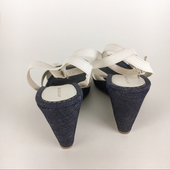 Ann Taylor Women's Denim & White Leather Bow‎ Wedges Sandals Shoes Size 9.5 - Picture 5 of 8